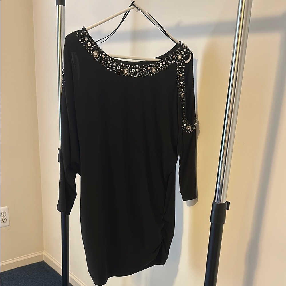 Black Dress with Embellished Neckline
